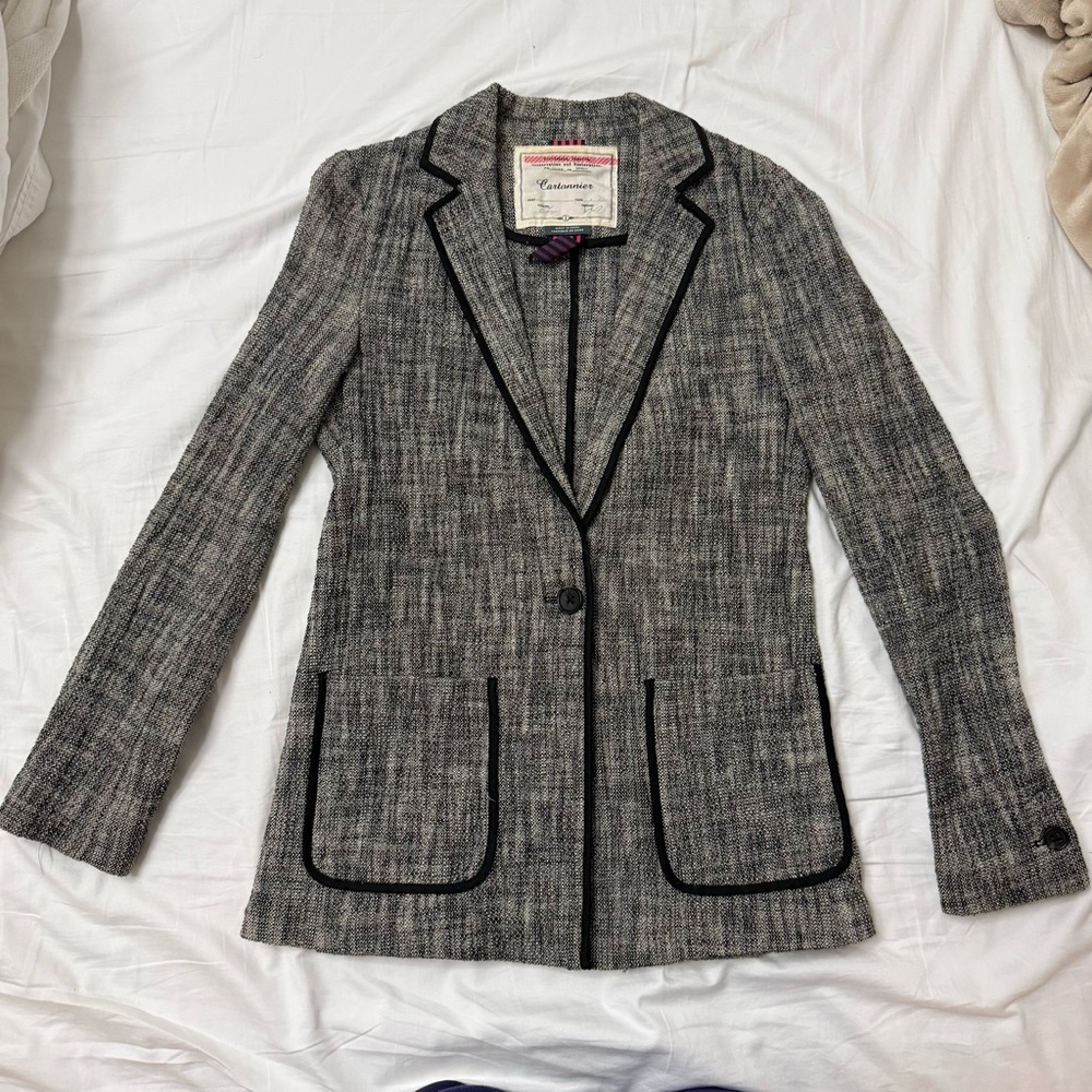 Anthropology Cartonnier Textured Gray Blazer with Black Accents
